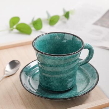 日本進口美濃燒土耳其藍復古冰裂紋陶瓷咖啡杯早餐杯湯杯甜點杯