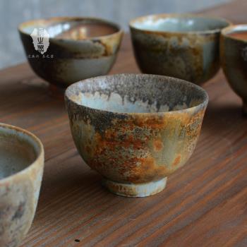 泥之器 柴燒茶杯純手工日式單杯自然落灰釉茶道茶器復古品茗杯子