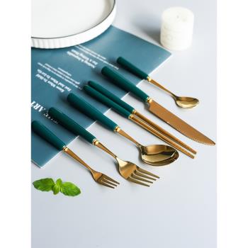 輕奢風金色叉子勺子套裝家用餐具不銹鋼日式創意小勺歐式精致刀叉