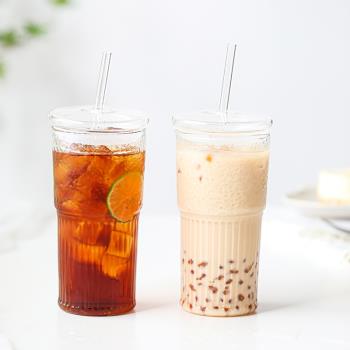 茶咖美器帶蓋吸管水杯大容量女生夏季冰咖啡杯耐高溫玻璃杯子透明