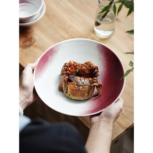 日式手工高腳面碗家用湯碗餐廳斗笠碗復古窯變圓形陶瓷吃飯碗大號