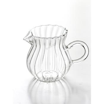 茶咖美器條紋玻璃小奶盅牛奶壺濃加奶杯帶把小奶罐透明耐熱玻璃杯