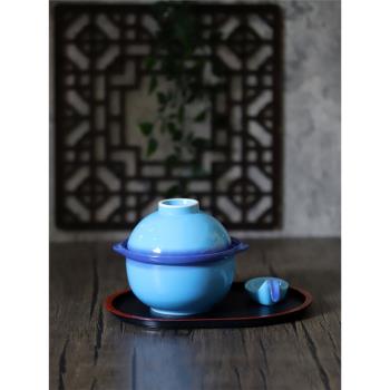 日本原裝進口蓋碗日式燉盅海藍色餐具碗湯盅飯碗米飯碗甜品套裝碗