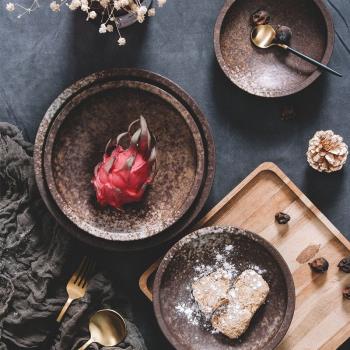 日式圓盤陶瓷涼菜碟子家用套裝組合創意個性餐盤菜盤復古火鍋餐具