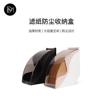 DM手沖咖啡濾紙收納盒 家用吧臺樹脂翻蓋防塵收納包白色黑色防潮