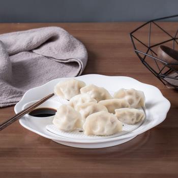 餃子盤陶瓷大號瀝水雙層盤帶醋碟水餃盤家用創意吃餃子專用純白碟