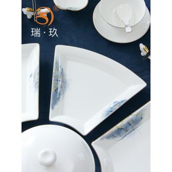 網紅骨瓷拼盤餐具組合創意家用深盤年夜飯餐具套裝組合圓桌盤子