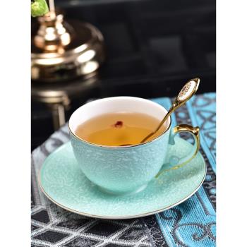 下午茶浮雕杯具高檔歐式小奢華輕奢現代家用華花茶杯骨瓷咖啡杯碟