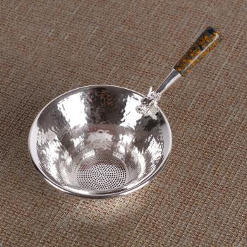 茶與器手工銀龍茶漏茶濾大漆銀龍茶漏檀木把 可與自慢堂玻璃組合
