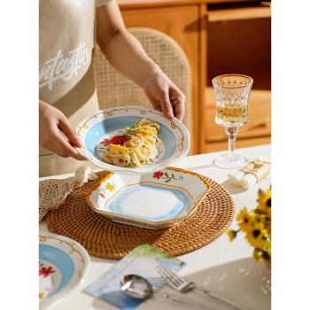 舍里花敘餐具陶瓷碗家用飯碗菜盤2023新款碗碟碗盤套裝創意魚盤子