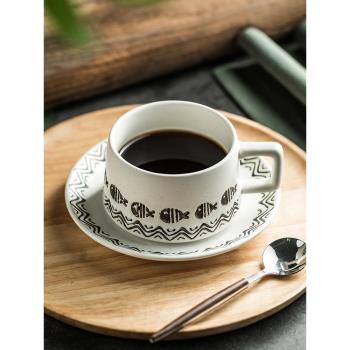 色釉粗陶馬克杯咖啡杯碟 日式簡約下午茶杯拿鐵咖啡杯子家用商用
