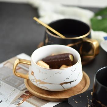 北歐大理石紋陶瓷咖啡杯碟套裝情侶對杯描金馬克杯茶杯辦公室水杯