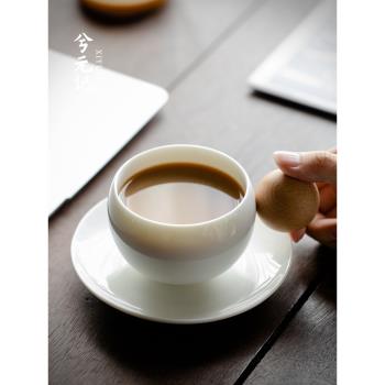 羊脂玉白瓷咖啡杯子高檔精致創意木柄杯碟套裝高顏值下午茶專用杯