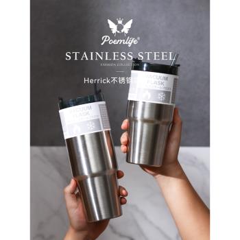 德國POEMLIFE保溫杯不銹鋼水杯咖啡杯男士女大容量隨行車載吸管杯