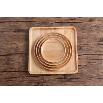 何適橡膠木日式木質托盤方形圓形實木果盤創意復古家用餐具木盤子