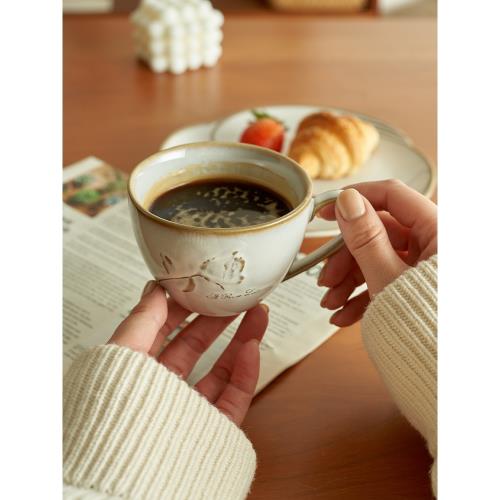 肆月日式中古咖啡杯高級感拿鐵拉花杯小眾設計感咖啡杯碟辦公室用