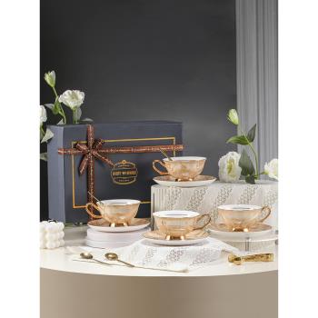 大樹「絲綢」歐式骨瓷咖啡杯碟奢華小眾下午茶高檔精緻馬克杯套裝