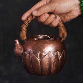 手工銅壺燒水壺一張打泡茶壺家用便攜提梁沏茶壺煮茶器電陶爐套裝