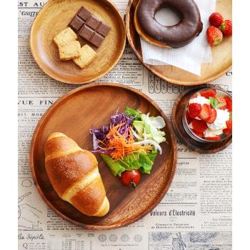 清倉日本進口金合歡木無涂層圓形方形木盤食物面包早餐沙拉碟托盤