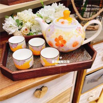 瀨戶燒陶瓷茶壺茶杯釉下彩手繪浮雕水杯家用大容量水壺高溫套裝
