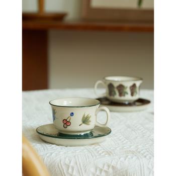 肆月高級感拿鐵杯法式復古中古咖啡杯陶瓷杯碟套裝下午茶杯子高檔