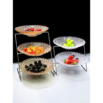 酒店自助餐水果盤涼菜展示盤架子玻璃果盤大號兩層盤架三層點心架