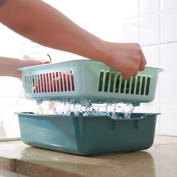 塑料雙層洗菜盆瀝水籃廚房籃子家用客廳水果盤洗長方形餐具鏤空淘