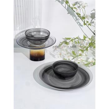 新中式水墨仙氣玻璃云彩碗碟套裝果盤外貿單單買藝術餐盤玻璃碗