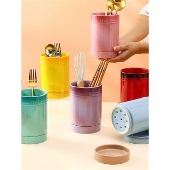 創意炫彩陶瓷筷子筒家用廚房收納瀝水防霉筷子籠大號餐具筷收納罐