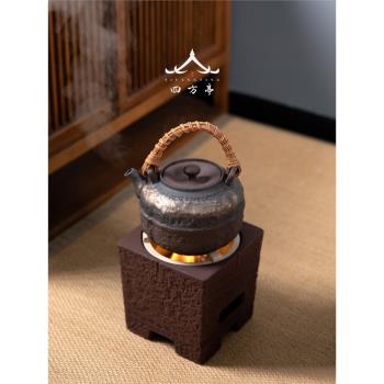 四方亭 煮茶爐紅泥小火爐茶爐碳爐圍爐陶爐煮茶器茶壺提樑壺粗陶