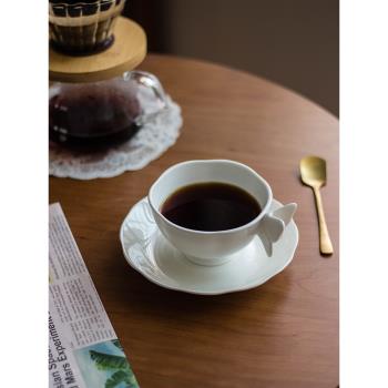 素白|蝴蝶 純色骨瓷歐式咖啡杯碟套裝180ml仙氣陶瓷下午茶杯花邊