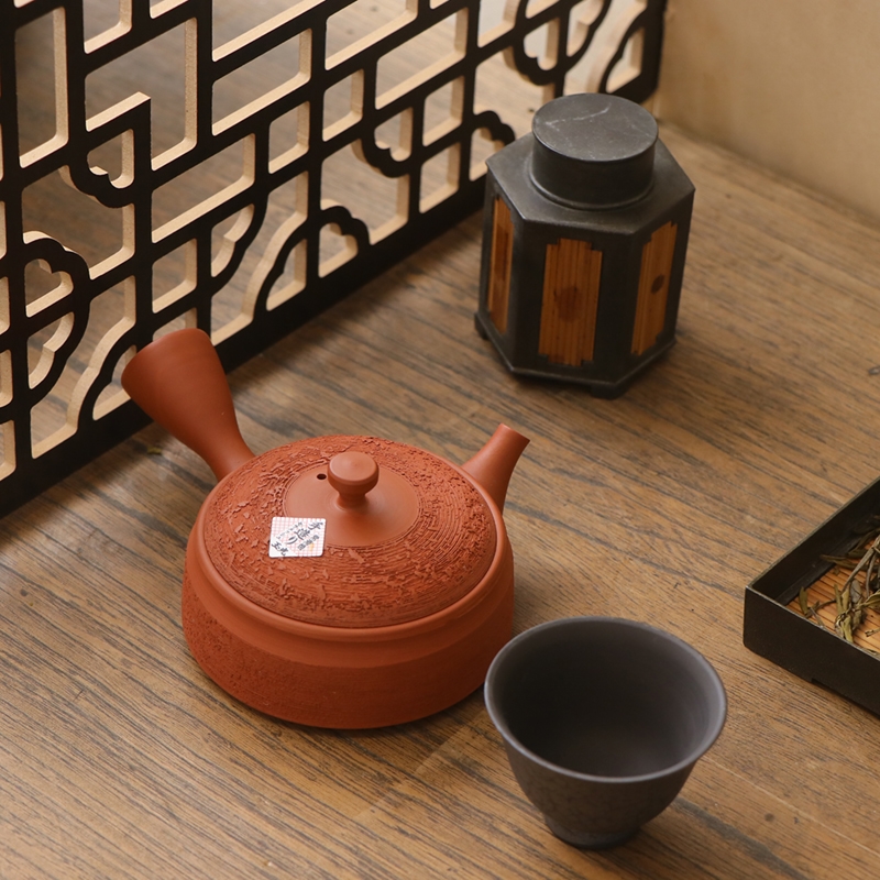 日本進口玉光常滑燒茶壺側把朱泥急須紫砂壺功夫茶具名家手工作品|茶具 