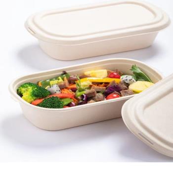 一次性飯盒可降解餐盒輕食沙拉盒便當盒環保紙漿外賣打包長方盒