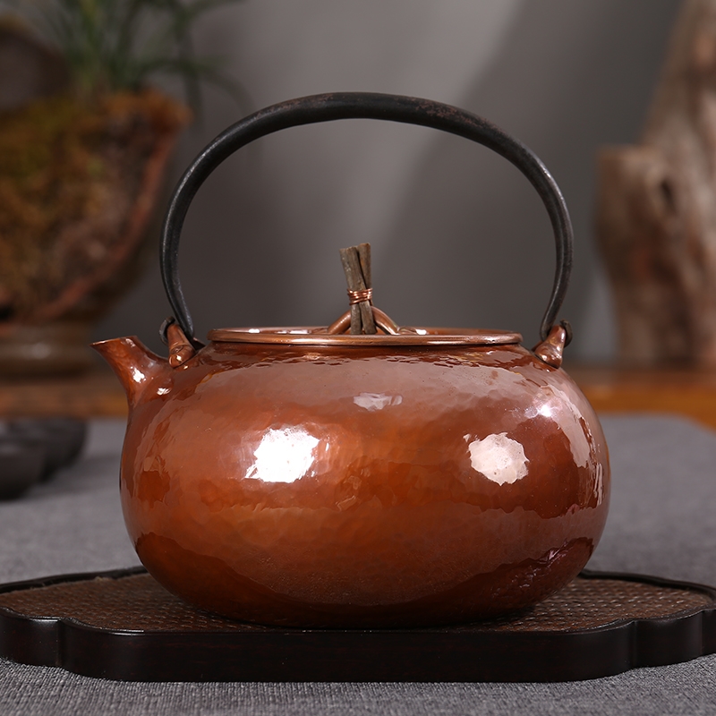 北村靜香純手工錘紋款紫銅茶壺純銅一片打紅銅燒水壺1.2L燒水壺|茶壺