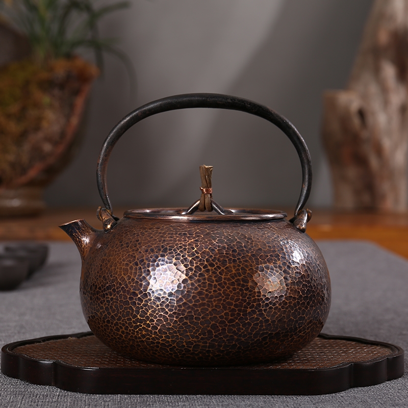 北村靜香純手工錘紋款紫銅茶壺純銅一片打紅銅燒水壺1.2L燒水壺|茶壺