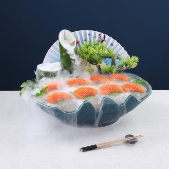 刺身盤日式陶瓷盤三文魚刺身冰盤高階魚生冰盤料理餐具海鮮拼盤