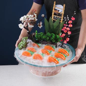 三文魚刺身盤日式陶瓷盤刺身冰盤高端魚生冰盤料理餐具海鮮姿造