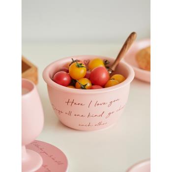 美式粉色英文陶瓷餐具碗盤碟高顏值ins風燕麥沙拉碗家用早餐小碗