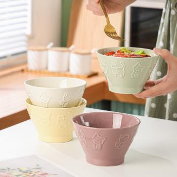 陶瓷碗創意浮雕家用米飯碗餐具2023新款網紅卡通可愛甜品碗釉下彩