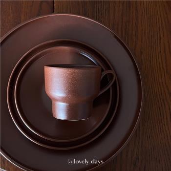 lovely days ins韓系日式啞光可可棕陶瓷西餐沙拉甜品盤咖啡杯