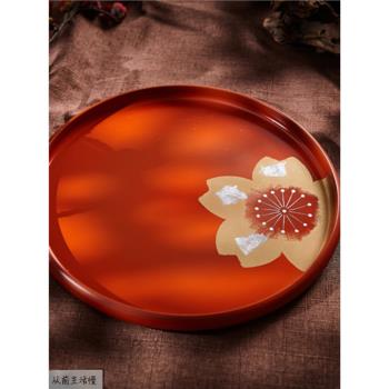 日本進口山中漆器日式金銀箔托盤紅色茶盤結婚奉茶盤喜糖喜餅托盤
