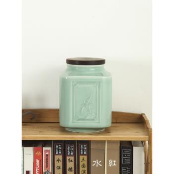 茶葉罐超大號中式青瓷 梅蘭竹菊 密封粗陶瓷罐普洱存儲茶缸茶葉桶