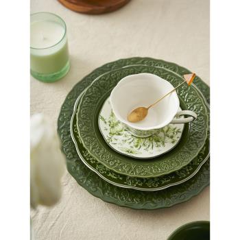 肆月法式盤子巴洛克復古浮雕碟子餐具高檔陶瓷盤家用菜盤平盤深盤