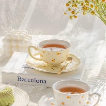 小碎花 日式咖啡杯子家用ins陶瓷杯碟套裝高顏值下午茶餐具花朵杯