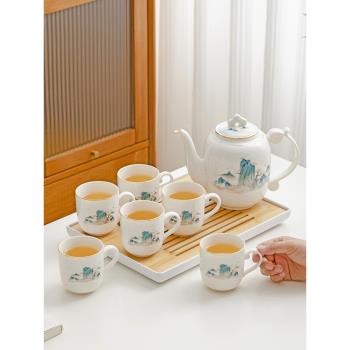 輕奢中式茶具套裝陶瓷家用羊脂玉瓷防燙茶壺茶杯功夫整套現代簡約