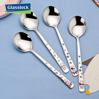 glasslock304不銹鋼勺子長柄家用小調羹卡通兒童韓式吃飯可愛湯匙