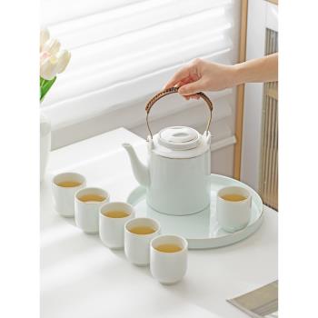 小清新功夫茶具套裝家用大容量青瓷提梁壺泡茶杯茶盤陶瓷托盤茶壺
