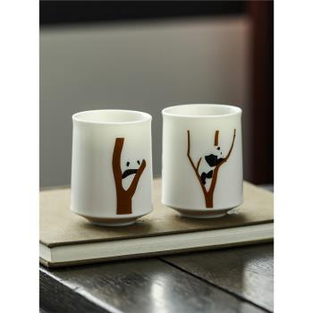 熊貓白瓷主人杯品茗杯功夫茶杯個人專用茶具單杯德化白瓷聞香杯