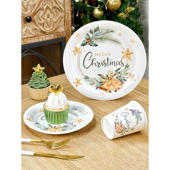 圣誕紙盤圣誕老人圖案加厚一次性紙餐具派對裝飾紙杯圣誕節甜品盤