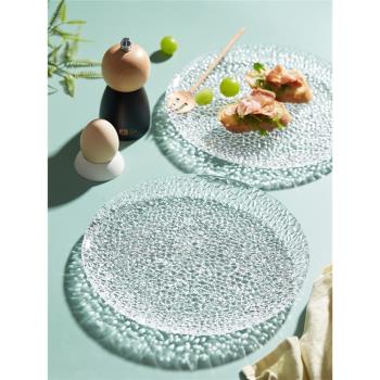 北歐冰凝玻璃盤子家用ins風菜盤平盤創意水果盤零食盤沙拉甜品盤